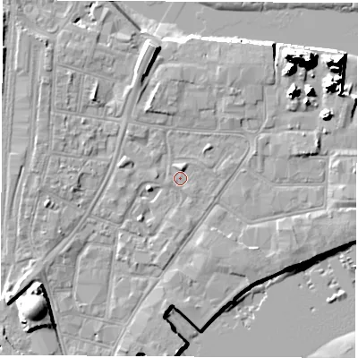 Shaded relief map of the ground around SO145SA, computed from Environment Agency LiDAR. The ground here sits at about 2 m above sea level and falls 20 m across the surrounding 800 m. Surface water reaching this point runs off ground lying to the south-west, 6.5 m higher.