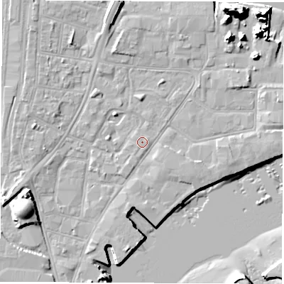 Shaded relief map of the ground around SO145SH, computed from Environment Agency LiDAR. The ground here sits at about 3 m above sea level and falls 20 m across the surrounding 800 m. Surface water reaching this point runs off ground lying to the south-south-west, 1.3 m higher.