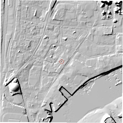 Shaded relief map of the ground around SO145SJ, computed from Environment Agency LiDAR. The ground here sits at about 3 m above sea level and falls 20 m across the surrounding 800 m. Surface water reaching this point runs off ground lying to the south-south-west, 1.2 m higher.