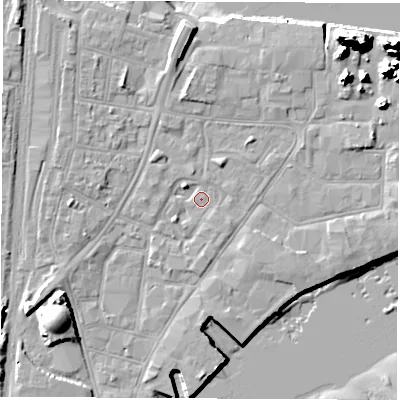Shaded relief map of the ground around SO145SL, computed from Environment Agency LiDAR. The ground here sits at about 2 m above sea level and falls 20 m across the surrounding 800 m. Surface water reaching this point runs off ground lying to the south, 1.2 m higher.