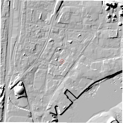 Shaded relief map of the ground around SO145SN, computed from Environment Agency LiDAR. The ground here sits at about 3 m above sea level and falls 20 m across the surrounding 800 m. Surface water reaching this point runs off ground lying to the south-west, 8.5 m higher.