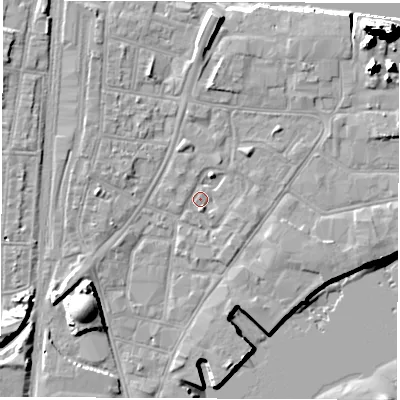 Shaded relief map of the ground around SO145SQ, computed from Environment Agency LiDAR. The ground here sits at about 3 m above sea level and falls 20 m across the surrounding 800 m. Surface water reaching this point runs off ground lying to the south-west, 8.5 m higher.