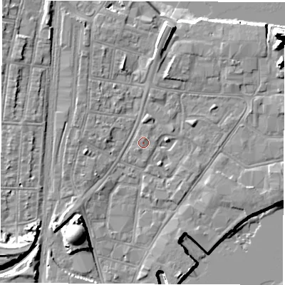 Shaded relief map of the ground around SO145SU, computed from Environment Agency LiDAR. The ground here sits at about 3 m above sea level and falls 20 m across the surrounding 800 m. Surface water reaching this point runs off ground lying to the north-north-east, 0.6 m higher.