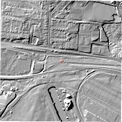 Shaded relief map of the ground around SO150AB, computed from Environment Agency LiDAR. The ground here sits at about 3 m above sea level and falls 20 m across the surrounding 800 m. Surface water reaching this point runs off ground lying to the south-south-east, 1.8 m higher.