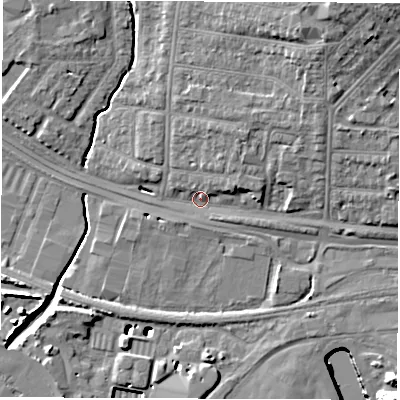 Shaded relief map of the ground around SO150HX, computed from Environment Agency LiDAR. The ground here sits at about 3 m above sea level and falls 18 m across the surrounding 800 m. Surface water reaching this point runs off ground lying to the north-east, 11.1 m higher.