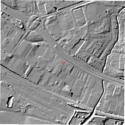 Shaded relief map of the ground around SO150LE, computed from Environment Agency LiDAR. The ground here sits at about 4 m above sea level and falls 12 m across the surrounding 800 m. Surface water reaching this point runs off ground lying to the north-north-west, 0.7 m higher.
