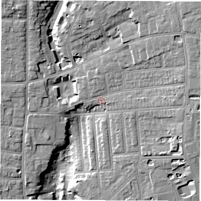 Shaded relief map of the ground around SO152HW, computed from Environment Agency LiDAR. The ground here sits at about 18 m above sea level and falls 21 m across the surrounding 800 m. Surface water reaching this point runs off ground lying to the east-north-east, 8.1 m higher.