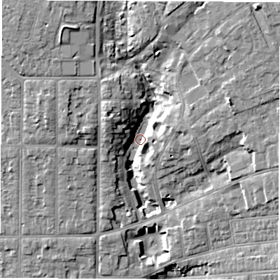 Shaded relief map of the ground around SO152TD, computed from Environment Agency LiDAR. The ground here sits at about 17 m above sea level and falls 17 m across the surrounding 800 m. Surface water reaching this point runs off ground lying to the north-north-west, 14.0 m higher.