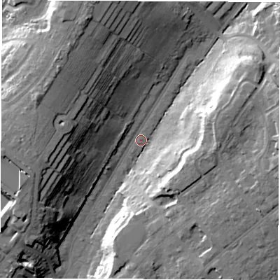 Shaded relief map of the ground around SO166QY, computed from Environment Agency LiDAR. The ground here sits at about 24 m above sea level and falls 29 m across the surrounding 800 m. Surface water reaching this point runs off ground lying to the north-north-west, 24.3 m higher.