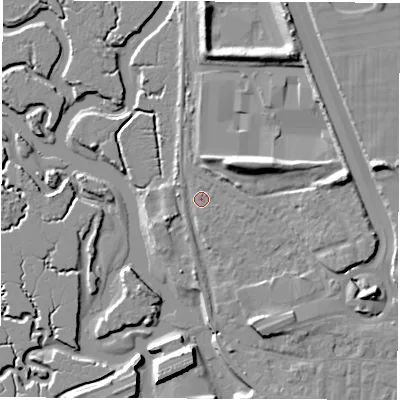 Shaded relief map of the ground around SO169BN, computed from Environment Agency LiDAR. The ground here sits at about 3 m above sea level and falls 13 m across the surrounding 800 m. Surface water reaching this point runs off ground lying to the east, 8.5 m higher.
