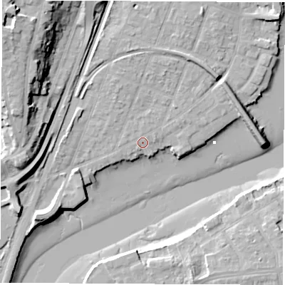 Shaded relief map of the ground around SO172HS, computed from Environment Agency LiDAR. The ground here sits at about 3 m above sea level and falls 23 m across the surrounding 800 m. Surface water reaching this point runs off ground lying to the north-east, 0.8 m higher.