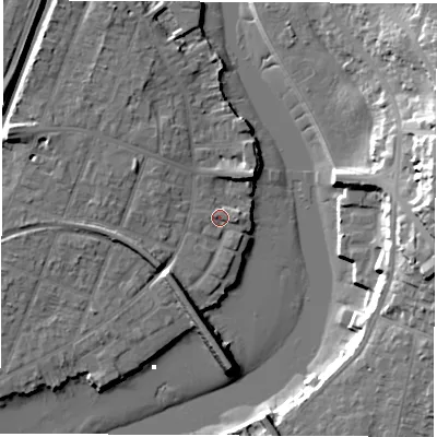 Shaded relief map of the ground around SO172JW, computed from Environment Agency LiDAR. The ground here sits at about 3 m above sea level and falls 24 m across the surrounding 800 m. Surface water reaching this point runs off ground lying to the south-south-west, 4.8 m higher.
