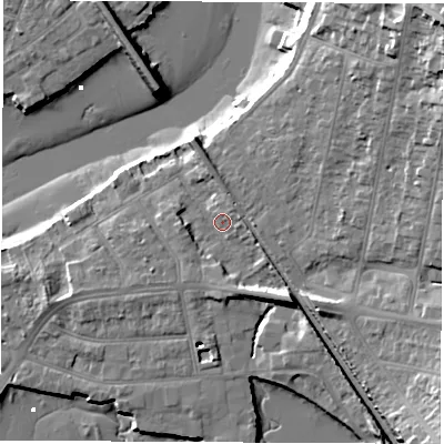 Shaded relief map of the ground around SO181BD, computed from Environment Agency LiDAR. The ground here sits at about 5 m above sea level and falls 26 m across the surrounding 800 m. Surface water reaching this point runs off ground lying to the south-east, 5.9 m higher.