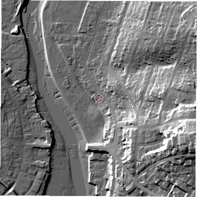 Shaded relief map of the ground around SO181NQ, computed from Environment Agency LiDAR. The ground here sits at about 5 m above sea level and falls 48 m across the surrounding 800 m. Surface water reaching this point runs off ground lying to the east-south-east, 38.3 m higher.