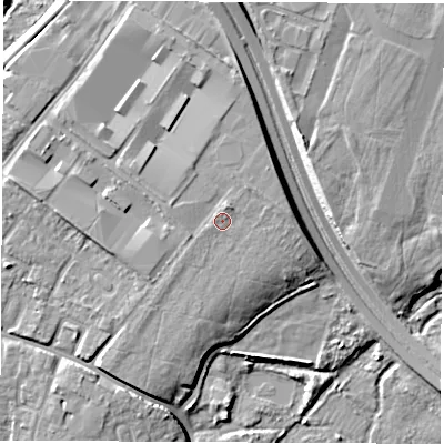 Shaded relief map of the ground around SO182NF, computed from Environment Agency LiDAR. The ground here sits at about 10 m above sea level and falls 11 m across the surrounding 800 m. Surface water reaching this point runs off ground lying to the north-north-east, 1.1 m higher.