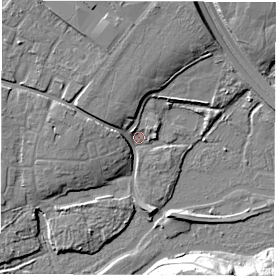 Shaded relief map of the ground around SO182NH, computed from Environment Agency LiDAR. The ground here sits at about 4 m above sea level and falls 17 m across the surrounding 800 m. Surface water reaching this point runs off ground lying to the north, 7.9 m higher.