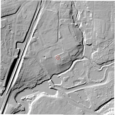 Shaded relief map of the ground around SO182ST, computed from Environment Agency LiDAR. The ground here sits at about 8 m above sea level and falls 21 m across the surrounding 800 m. Surface water reaching this point runs off ground lying to the west-north-west, 1.1 m higher.