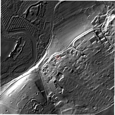 Shaded relief map of the ground around SO206AZ, computed from Environment Agency LiDAR. The ground here sits at about 56 m above sea level and falls 35 m across the surrounding 800 m. Surface water reaching this point runs off ground lying to the south-south-east, 15.2 m higher.