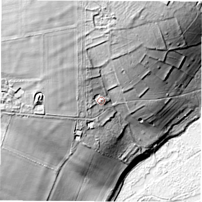 Shaded relief map of the ground around SO206EH, computed from Environment Agency LiDAR. The ground here sits at about 68 m above sea level and falls 55 m across the surrounding 800 m. Surface water reaching this point runs off ground lying to the north-west, 27.7 m higher.