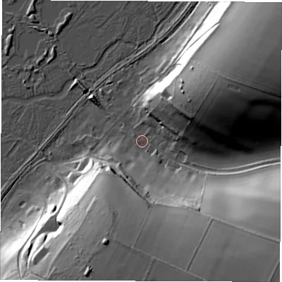 Shaded relief map of the ground around SO206JG, computed from Environment Agency LiDAR. The ground here sits at about 42 m above sea level and falls 47 m across the surrounding 800 m. Surface water reaching this point runs off ground lying to the south-east, 44.2 m higher.