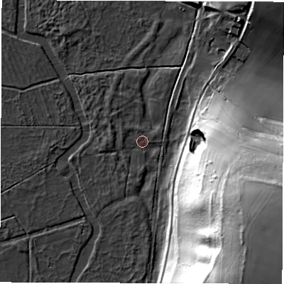 Shaded relief map of the ground around SO206QR, computed from Environment Agency LiDAR. The ground here sits at about 25 m above sea level and falls 70 m across the surrounding 800 m. Surface water reaching this point runs off ground lying to the west-north-west, 1.4 m higher.