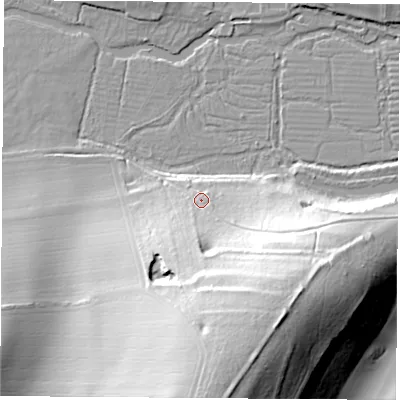 Shaded relief map of the ground around SO211DF, computed from Environment Agency LiDAR. The ground here sits at about 52 m above sea level and falls 45 m across the surrounding 800 m. Surface water reaching this point runs off ground lying to the south, 37.7 m higher.