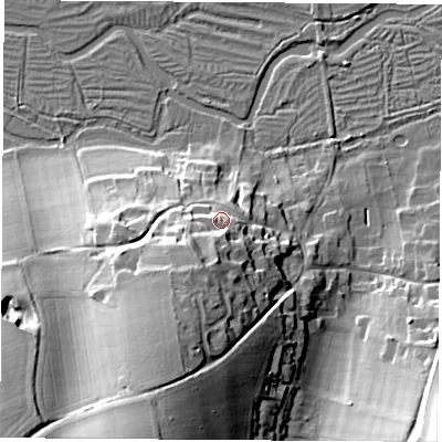 Shaded relief map of the ground around SO211EH, computed from Environment Agency LiDAR. The ground here sits at about 55 m above sea level and falls 38 m across the surrounding 800 m. Surface water reaching this point runs off ground lying to the south-south-west, 9.1 m higher.