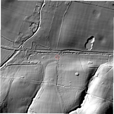 Shaded relief map of the ground around SO212EL, computed from Environment Agency LiDAR. The ground here sits at about 33 m above sea level and falls 30 m across the surrounding 800 m. Surface water reaching this point runs off ground lying to the south-west, 26.5 m higher.