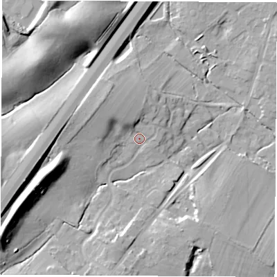 Shaded relief map of the ground around SO212ES, computed from Environment Agency LiDAR. The ground here sits at about 31 m above sea level and falls 28 m across the surrounding 800 m. Surface water reaching this point runs off ground lying to the north-west, 8.3 m higher.