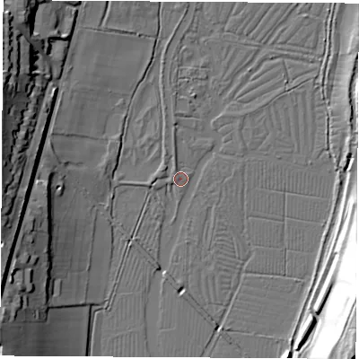 Shaded relief map of the ground around SO239RU, computed from Environment Agency LiDAR. The ground here sits at about 29 m above sea level and falls 36 m across the surrounding 800 m. Surface water reaching this point runs off ground lying to the west-north-west, 1.1 m higher.