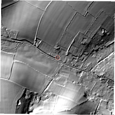 Shaded relief map of the ground around SO240JU, computed from Environment Agency LiDAR. The ground here sits at about 81 m above sea level and falls 38 m across the surrounding 800 m. Surface water reaching this point runs off ground lying to the south, 30.5 m higher.