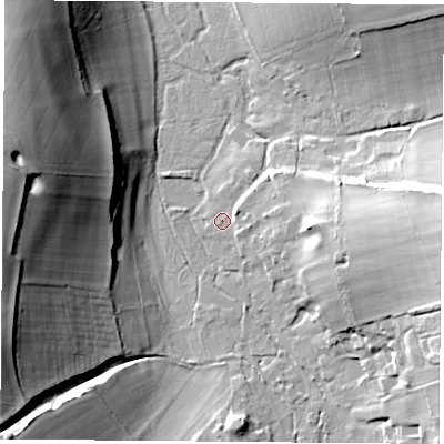 Shaded relief map of the ground around SO240PR, computed from Environment Agency LiDAR. The ground here sits at about 67 m above sea level and falls 39 m across the surrounding 800 m. Surface water reaching this point runs off ground lying to the east, 6.4 m higher.