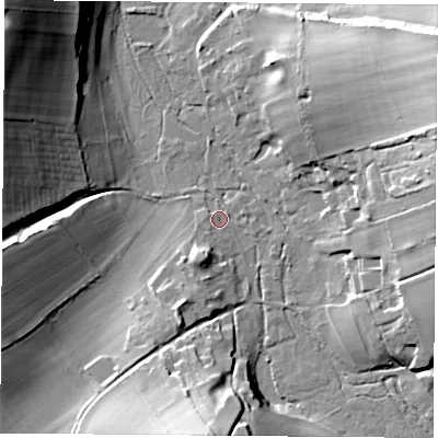 Shaded relief map of the ground around SO240PY, computed from Environment Agency LiDAR. The ground here sits at about 68 m above sea level and falls 33 m across the surrounding 800 m. Surface water reaching this point runs off ground lying to the south-south-west, 6.2 m higher.