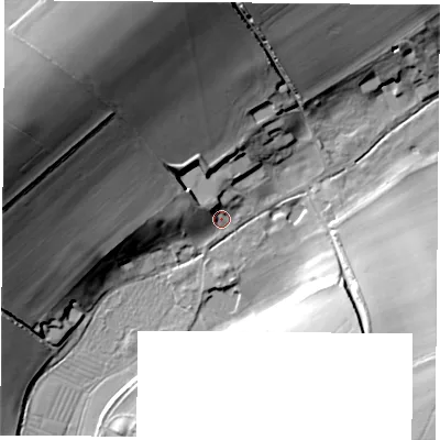 Shaded relief map of the ground around SO249TN, computed from Environment Agency LiDAR. The ground here sits at about 84 m above sea level and falls 37 m across the surrounding 800 m. Surface water reaching this point runs off ground lying to the north-west, 34.5 m higher.