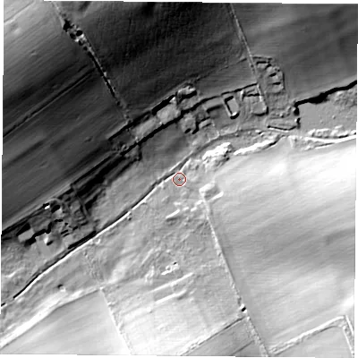 Shaded relief map of the ground around SO249TS, computed from Environment Agency LiDAR. The ground here sits at about 86 m above sea level and falls 37 m across the surrounding 800 m. Surface water reaching this point runs off ground lying to the north-north-west, 34.8 m higher.
