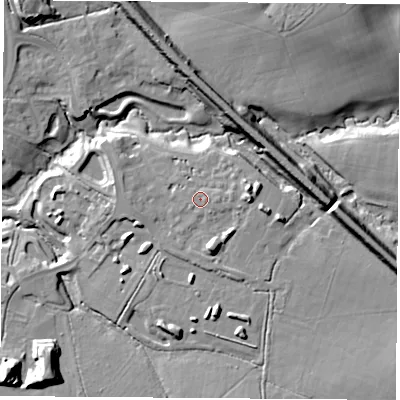 Shaded relief map of the ground around SO302DR, computed from Environment Agency LiDAR. The ground here sits at about 10 m above sea level and falls 18 m across the surrounding 800 m. Surface water reaching this point runs off ground lying to the east, 1.3 m higher.