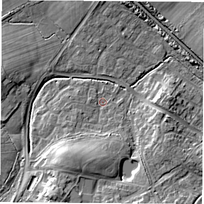 Shaded relief map of the ground around SO302WR, computed from Environment Agency LiDAR. The ground here sits at about 26 m above sea level and falls 13 m across the surrounding 800 m. Surface water reaching this point runs off ground lying to the south-south-west, 10.0 m higher.