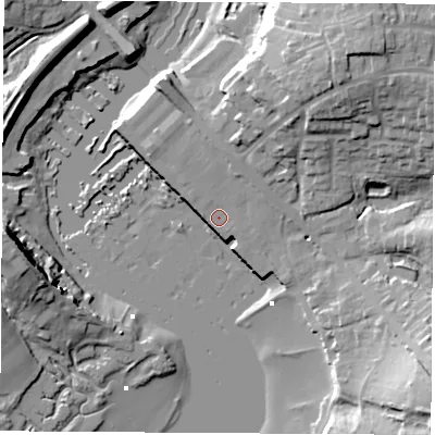 Shaded relief map of the ground around SO311FA, computed from Environment Agency LiDAR. The ground here sits at about 2 m above sea level and falls 20 m across the surrounding 800 m. Surface water reaching this point runs off ground lying to the north, 2.3 m higher.