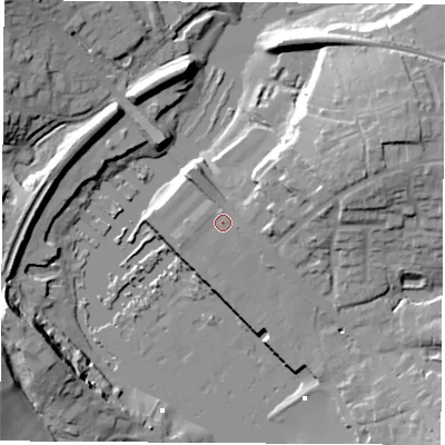Shaded relief map of the ground around SO311ZH, computed from Environment Agency LiDAR. The ground here sits at about 3 m above sea level and falls 20 m across the surrounding 800 m. Surface water reaching this point runs off ground lying to the east, 1.2 m higher.
