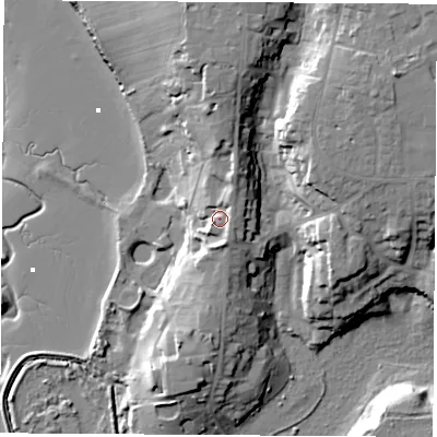 Shaded relief map of the ground around SO319GB, computed from Environment Agency LiDAR. The ground here sits at about 11 m above sea level and falls 21 m across the surrounding 800 m. Surface water reaching this point runs off ground lying to the east-north-east, 4.8 m higher.