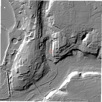Shaded relief map of the ground around SO319NL, computed from Environment Agency LiDAR. The ground here sits at about 4 m above sea level and falls 18 m across the surrounding 800 m. Surface water reaching this point runs off ground lying to the north-east, 11.5 m higher.