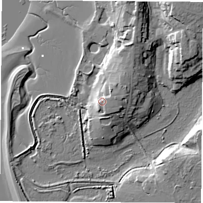 Shaded relief map of the ground around SO319ZL, computed from Environment Agency LiDAR. The ground here sits at about 10 m above sea level and falls 18 m across the surrounding 800 m. Surface water reaching this point runs off ground lying to the east, 3.8 m higher.