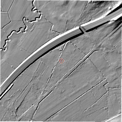 Shaded relief map of the ground around SO402NX, computed from Environment Agency LiDAR. The ground here sits at about 24 m above sea level and falls 20 m across the surrounding 800 m. Surface water reaching this point runs off ground lying to the south-west, 0.7 m higher.