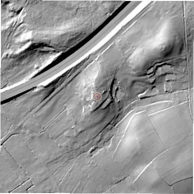 Shaded relief map of the ground around SO402PB, computed from Environment Agency LiDAR. The ground here sits at about 40 m above sea level and falls 29 m across the surrounding 800 m. Surface water reaching this point runs off ground lying to the south-west, 2.6 m higher.