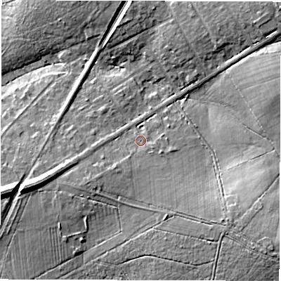 Shaded relief map of the ground around SO407AW, computed from Environment Agency LiDAR. The ground here sits at about 19 m above sea level and falls 14 m across the surrounding 800 m. Surface water reaching this point runs off ground lying to the south-south-east, 2.7 m higher.
