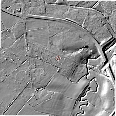 Shaded relief map of the ground around SO407EA, computed from Environment Agency LiDAR. The ground here sits at about 10 m above sea level and falls 12 m across the surrounding 800 m. Surface water reaching this point runs off ground lying to the north, 0.6 m higher.