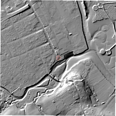 Shaded relief map of the ground around SO409GD, computed from Environment Agency LiDAR. The ground here sits at about 3 m above sea level and falls 17 m across the surrounding 800 m. Surface water reaching this point runs off ground lying to the north-west, 3.0 m higher.