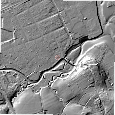 Shaded relief map of the ground around SO409GH, computed from Environment Agency LiDAR. The ground here sits at about 3 m above sea level and falls 17 m across the surrounding 800 m. Surface water reaching this point runs off ground lying to the north-west, 2.0 m higher.