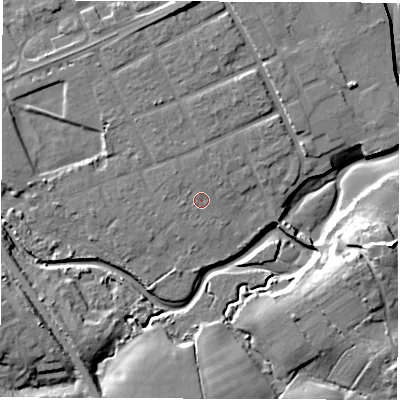 Shaded relief map of the ground around SO409GL, computed from Environment Agency LiDAR. The ground here sits at about 4 m above sea level and falls 17 m across the surrounding 800 m. Surface water reaching this point runs off ground lying to the north, 0.8 m higher.