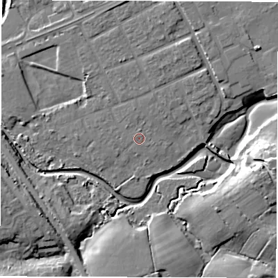 Shaded relief map of the ground around SO409GP, computed from Environment Agency LiDAR. The ground here sits at about 4 m above sea level and falls 17 m across the surrounding 800 m. Surface water reaching this point runs off ground lying to the north, 2.8 m higher.